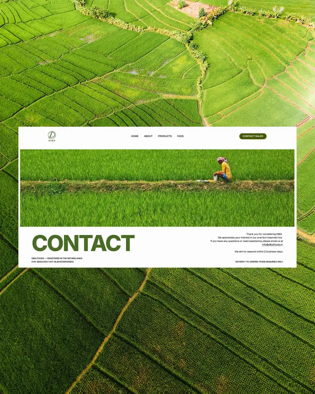 DIBA Foods Desktop Contact Page