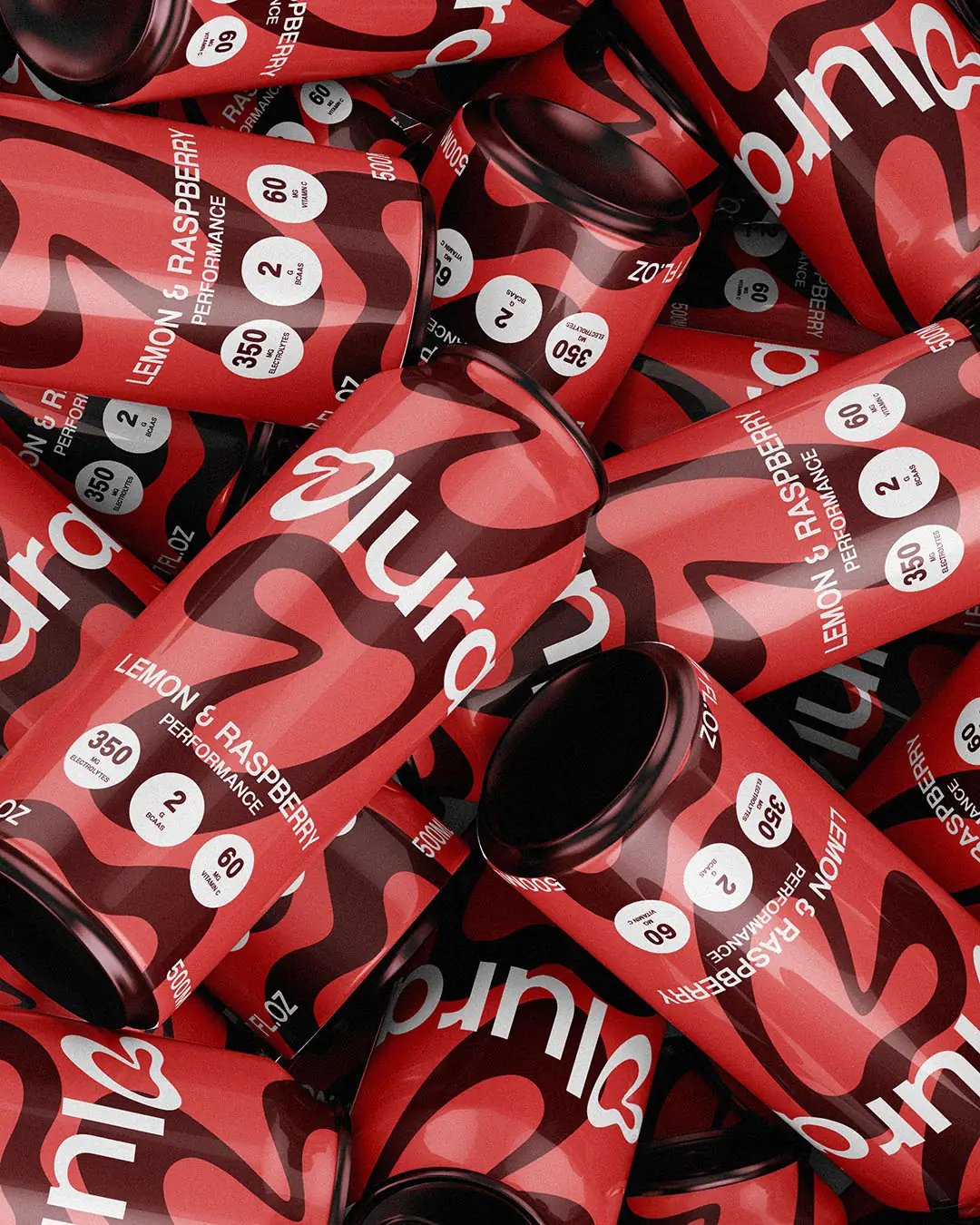 Pile of Olura Lemon & Raspberry Performance Cans