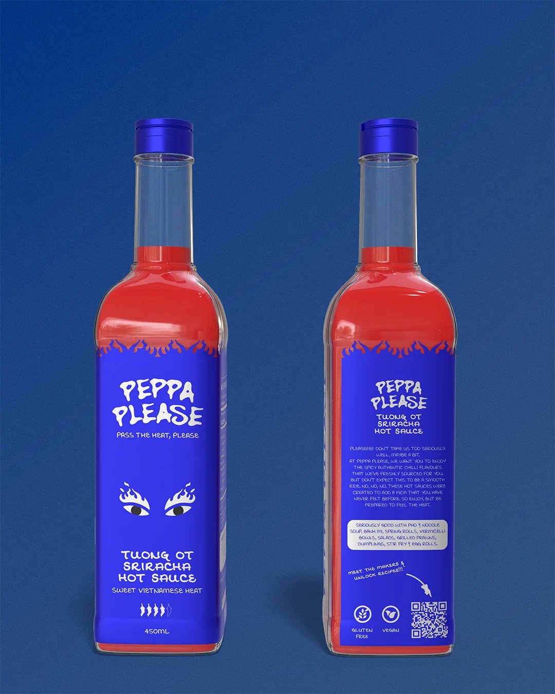 Peppa Please Tương ớt Sriracha Bottle and Back Label