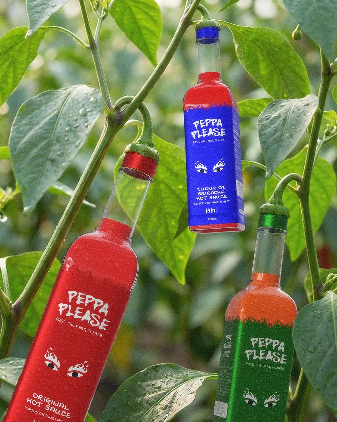 Peppa Please Bottles hanging From Vines