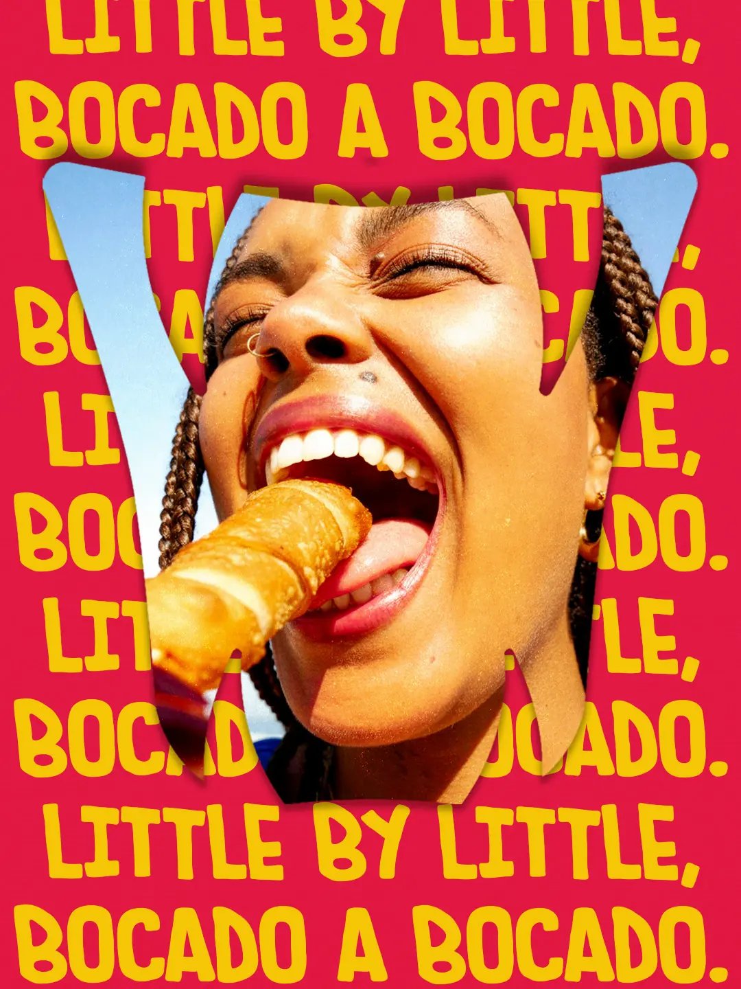 poster with person eating a tequeño