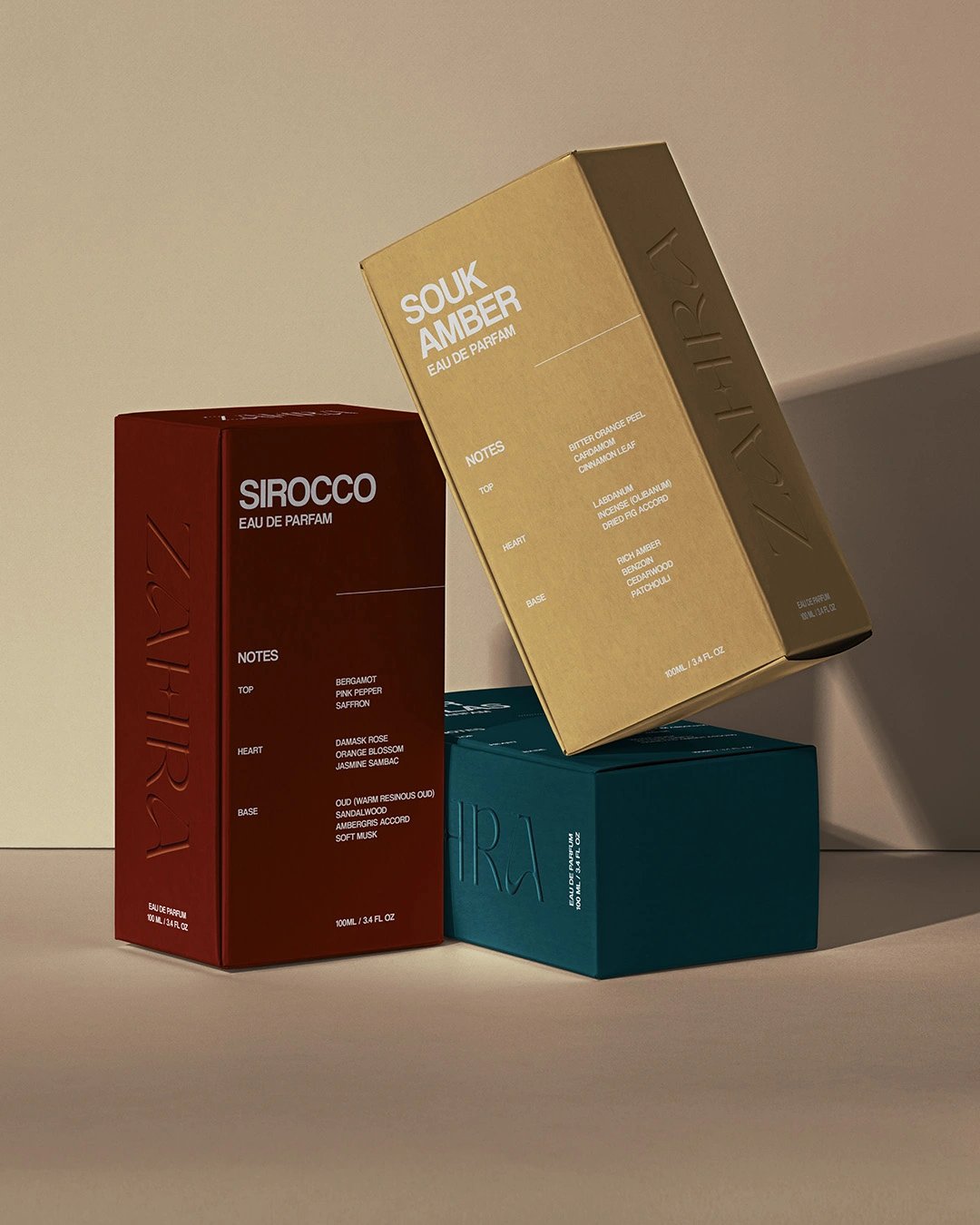 Zahra Souk Amber, Sirocco & Fleur d'Atlas Packaging