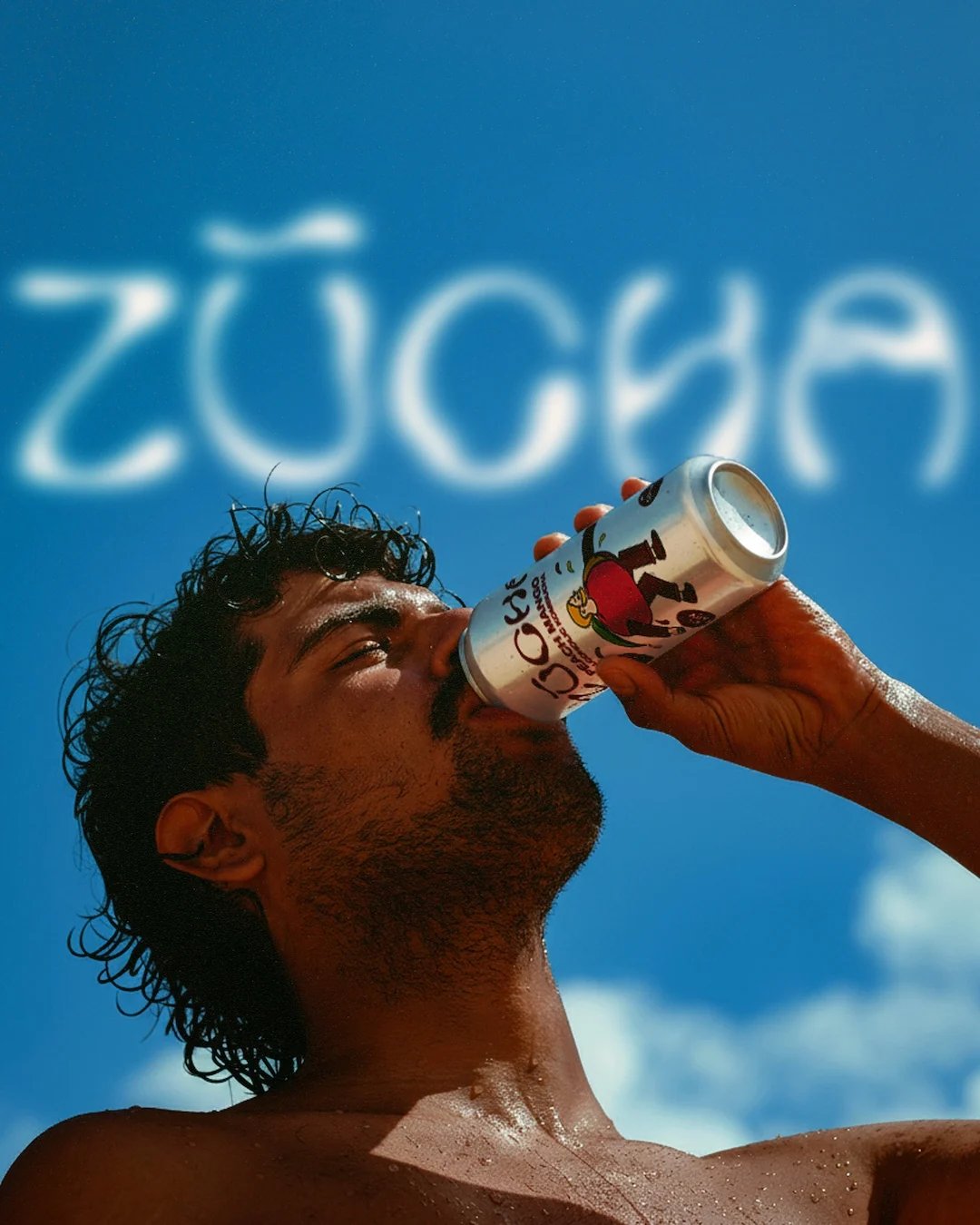 ZŪCHA Poster Of Man Drinking Can & ZŪCHA In Sky